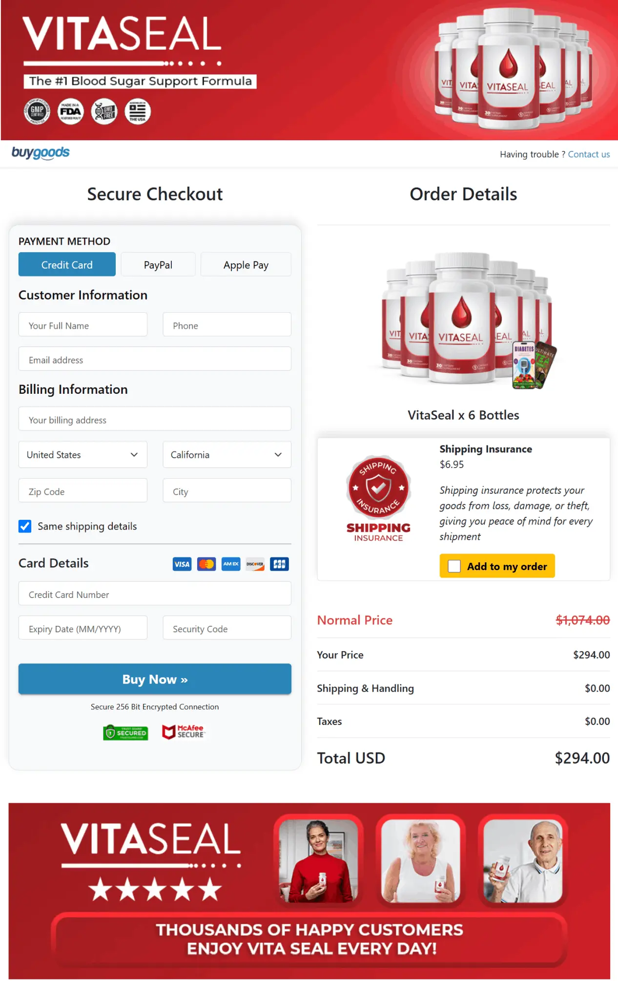 VitaSeal secure checkout